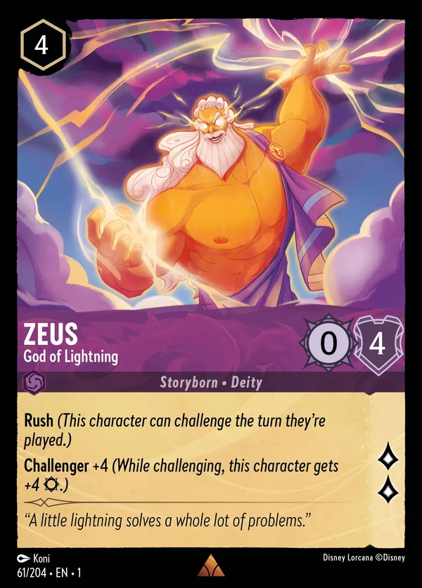 Zeus - God of Lightning — Disney Lorcana Character card from The First Chapter