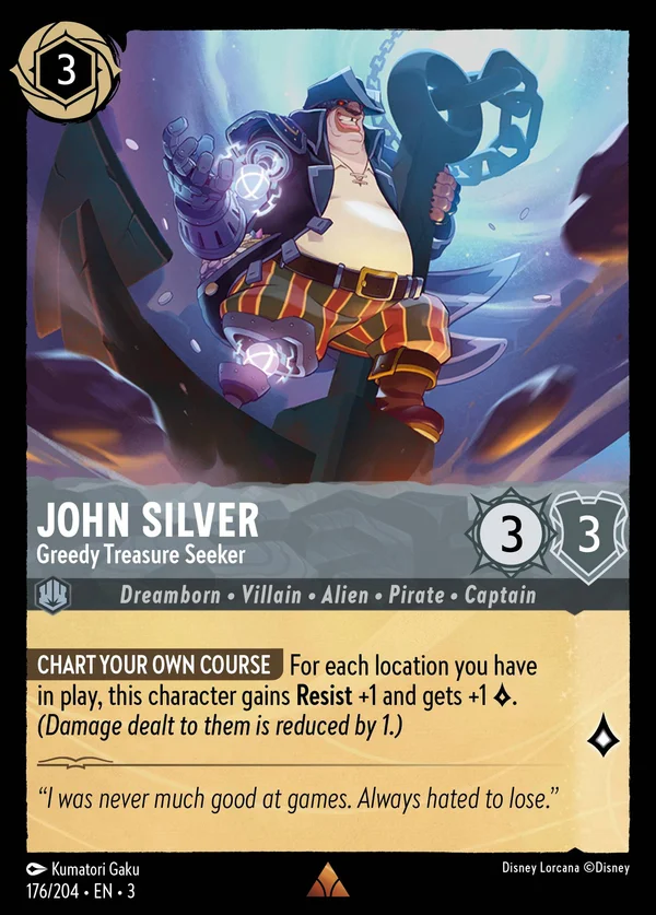 John Silver - Avido Cacciatore di Tesori — Disney Lorcana Personaggio card from Into the Inklands