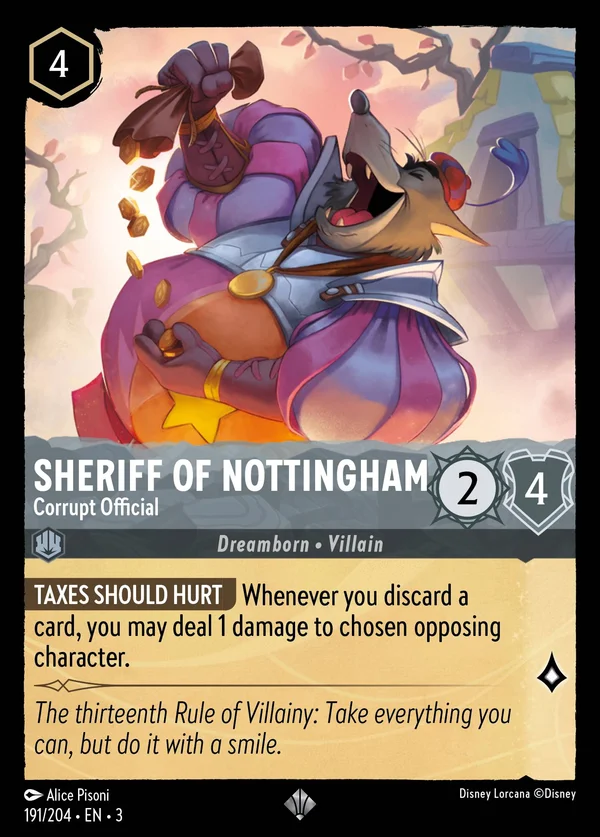 Sceriffo di Nottingham - Funzionario Corrotto — Disney Lorcana Personaggio card from Into the Inklands