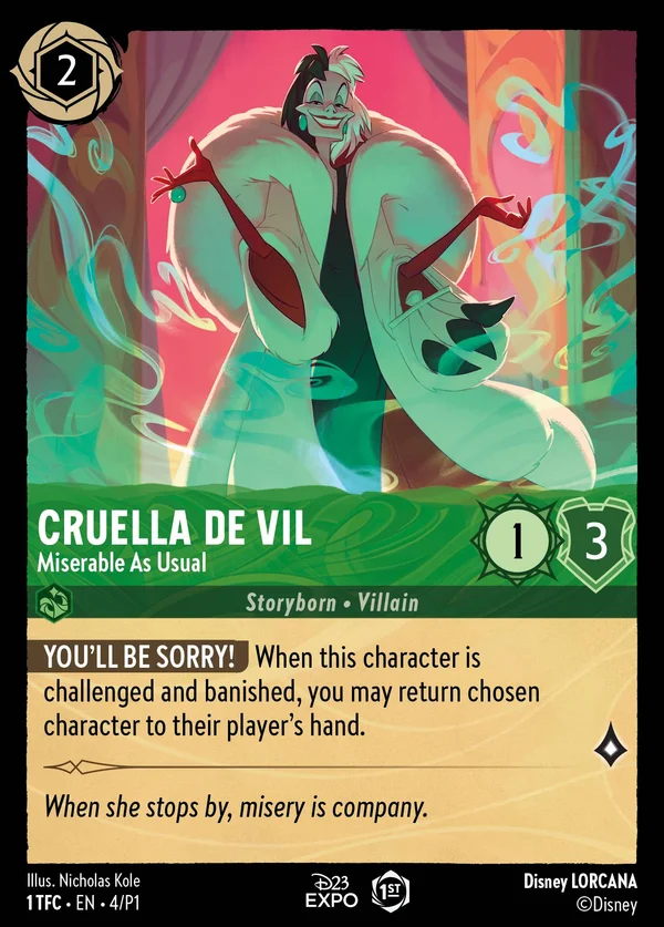 Cruella De Vil - Miserable As Usual — Disney Lorcana Character card from The First Chapter