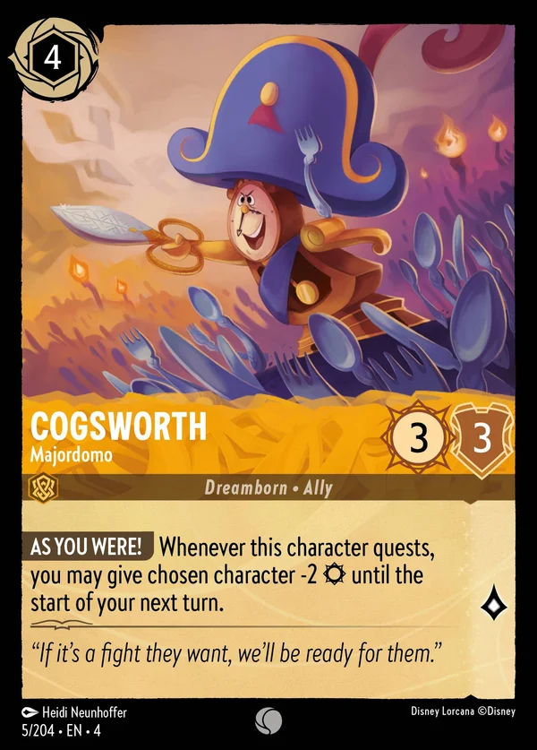 Tockins - Maggior-domo — Disney Lorcana Personaggio card from Ursula's Return