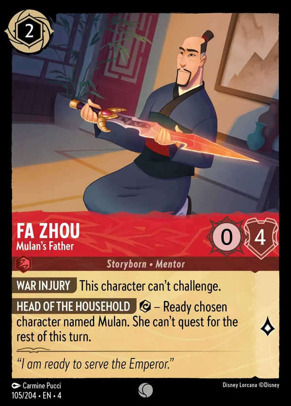 Fa Zhou - Padre di Mulan — Disney Lorcana Personaggio card from Ursula's Return