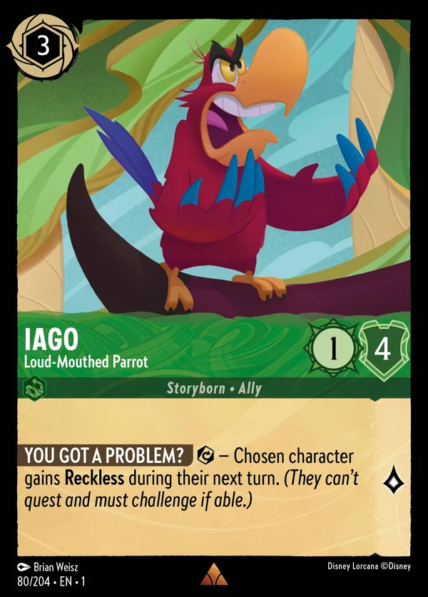 Iago - Loud-Mouthed Parrot — Disney Lorcana Character card from The First Chapter