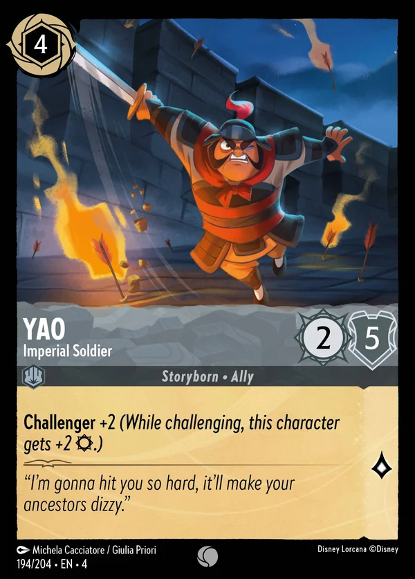 Yao - Soldato Imperiale — Disney Lorcana Personaggio card from Ursula's Return