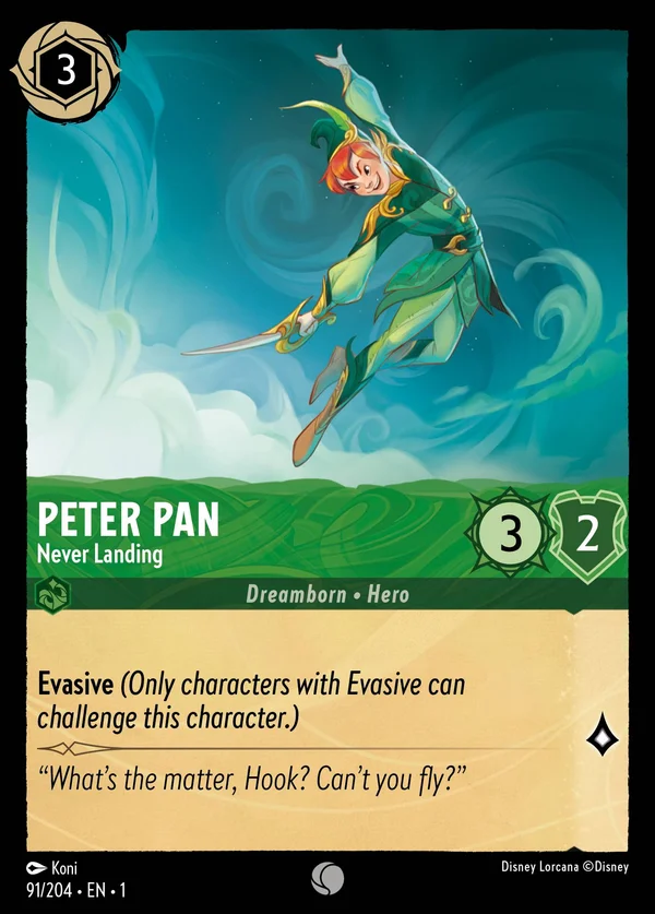 Peter Pan - Never Landing — Disney Lorcana Character card from The First Chapter