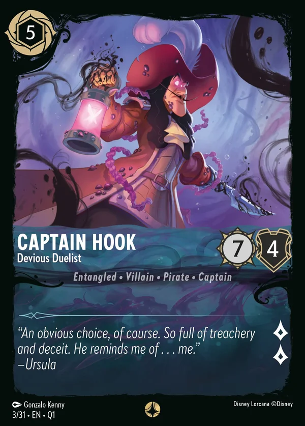 Capitan Uncino - Subdolo Duellante — Disney Lorcana Personaggio card from Illumineer's Quest: Deep Trouble