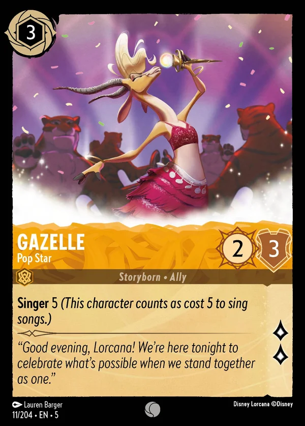 Gazelle - Pop Star — Disney Lorcana Personaggio card from Shimmering Skies