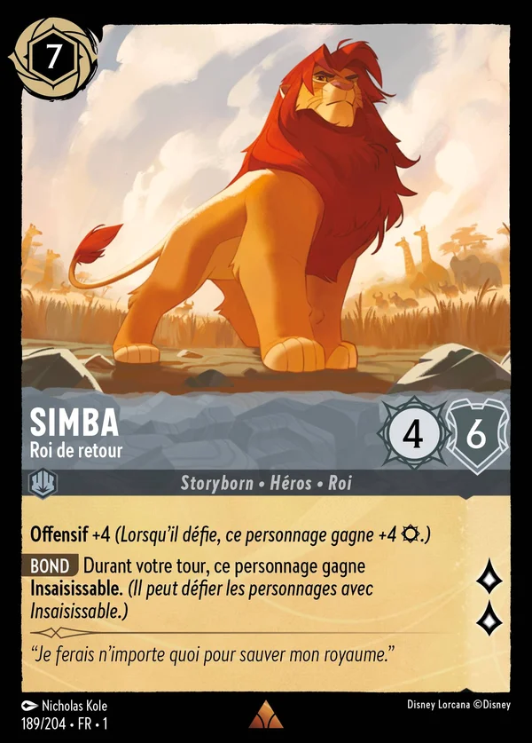 Simba - Roi de retour — Disney Lorcana Personnage card from The First Chapter