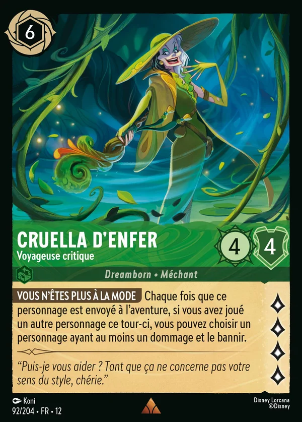Cruella d'Enfer - Voyageuse critique — Disney Lorcana Personnage card from Wilds Unknown