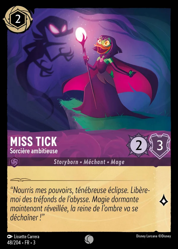 Miss Tick - Sorcière ambitieuse — Disney Lorcana Personnage card from Into the Inklands