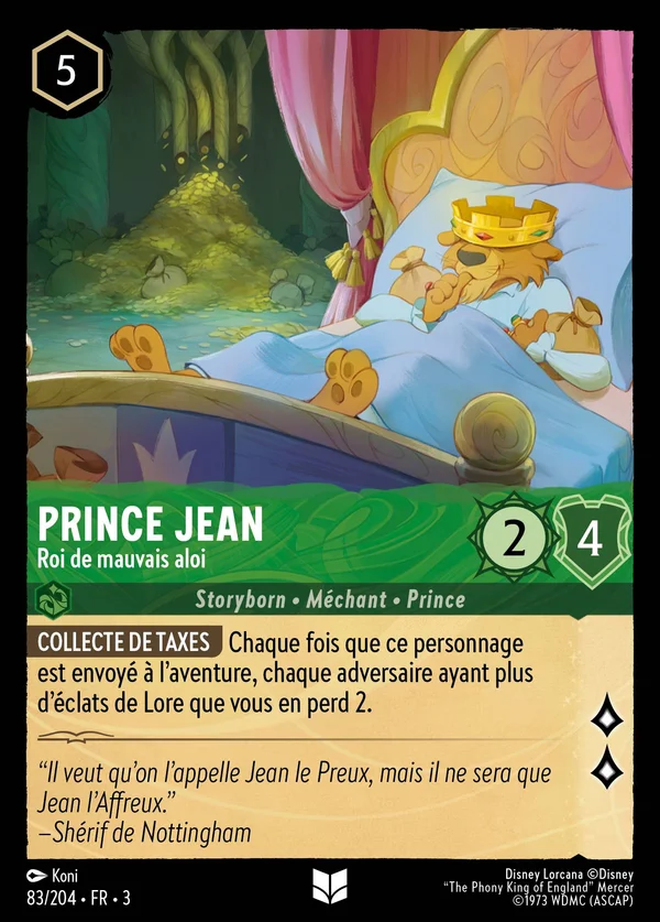 Prince Jean - Roi de mauvais aloi — Disney Lorcana Personnage card from Into the Inklands