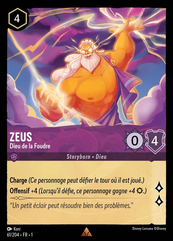 Zeus - Dieu de la Foudre — Disney Lorcana Personnage card from The First Chapter